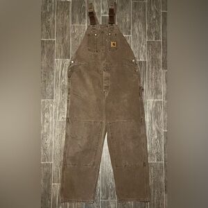 VTG Carhartt R06 CHT Bib Overalls Dark Brown Double Knee Canvas Mens 44x32